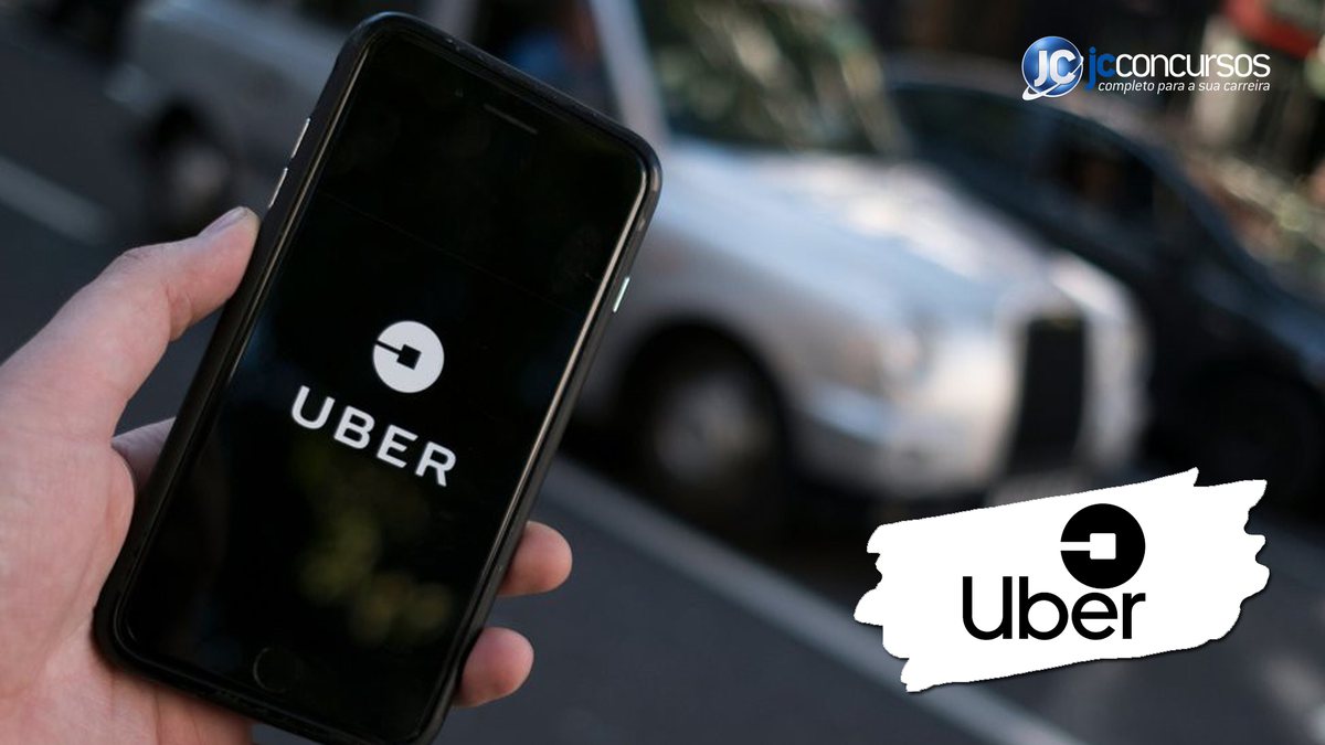 Homem segura celular aberto com o aplicativo da Uber - Divulgação JC Concursos