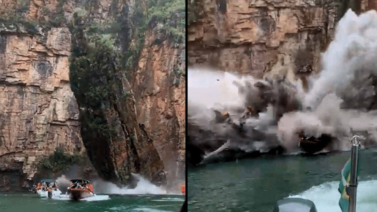Paredão rochoso cai no lago de Furnas e provoca acidente em Capitólio (MG)
