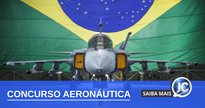 Concurso Aeronáutica - aeronave da Força Aérea Brasileira estacionada em hangar com bandeira do Brasil ao fundo - Divulgação