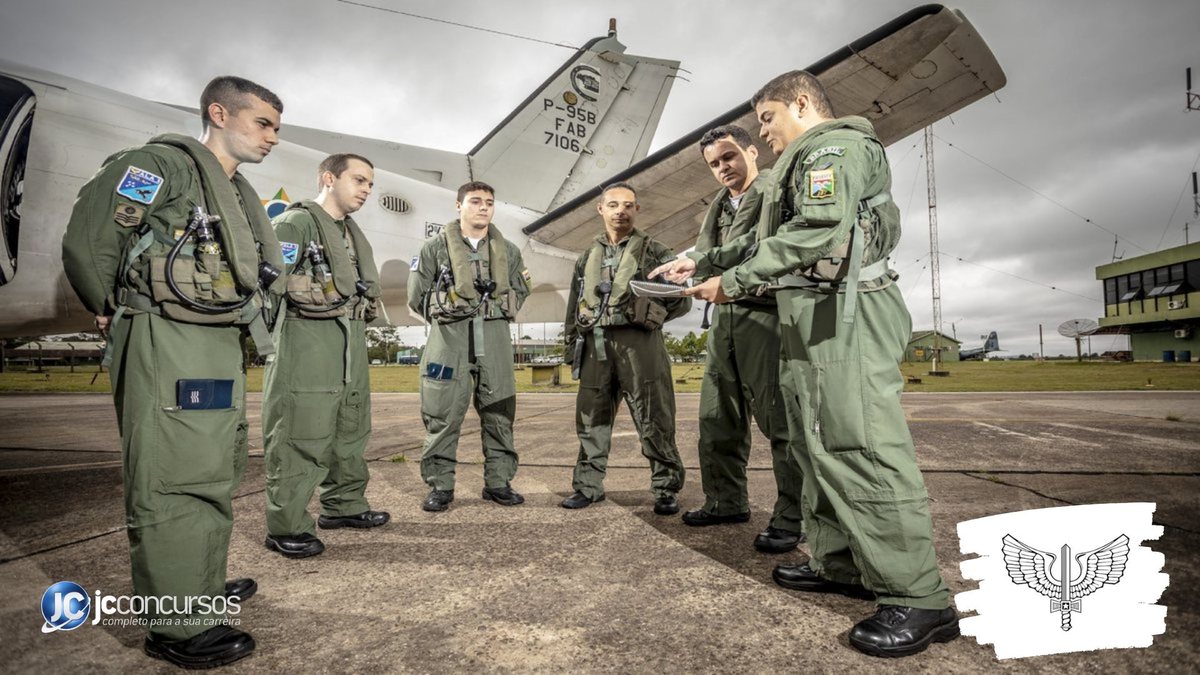 Concurso da Aeronáutica: aviadores conversam ao lado de aeronave Força Aérea Brasileira