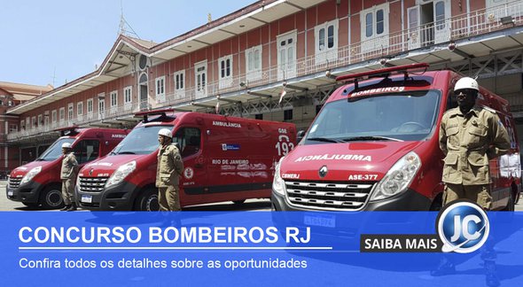 Concurso Bombeiros RJ: oficiais da corporação ao lado de viaturas - Divulgação