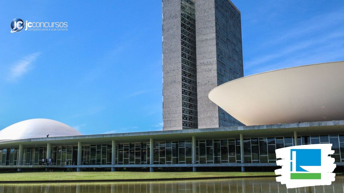 Concurso da Câmara dos Deputados: fachada do Congresso Nacional, sede das duas Casas do Poder Legislativo brasileiro