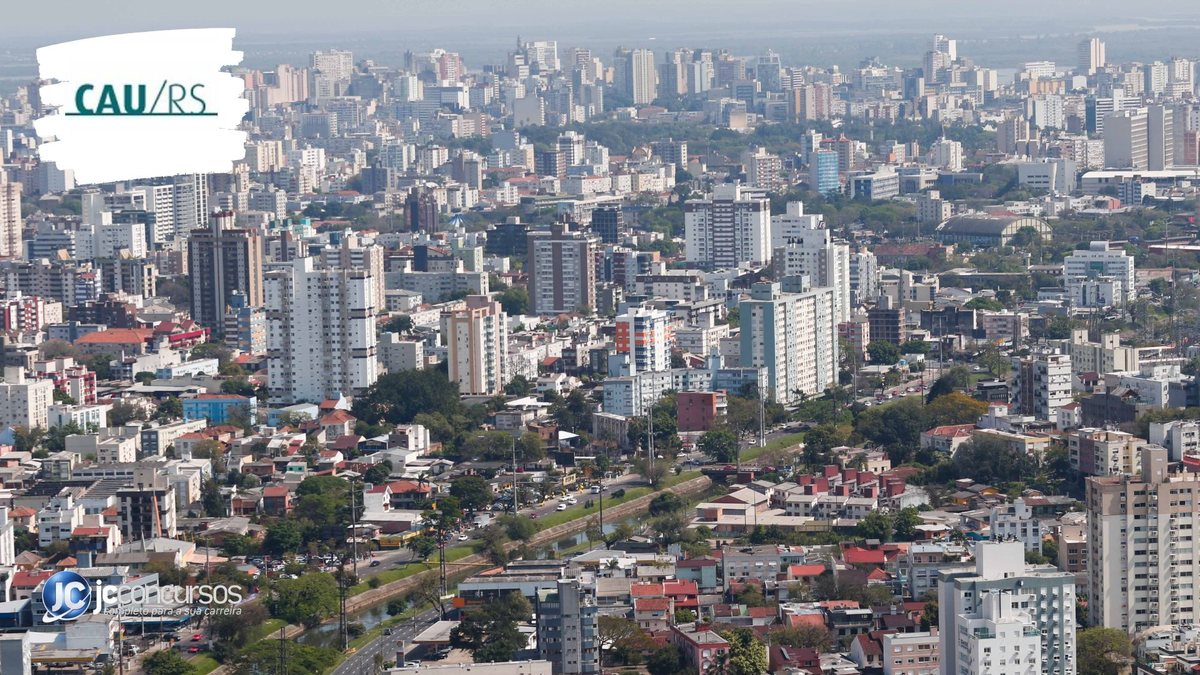 Concurso do CAU RS: vista aérea de Porto Alegre, onde fica a sede do órgão