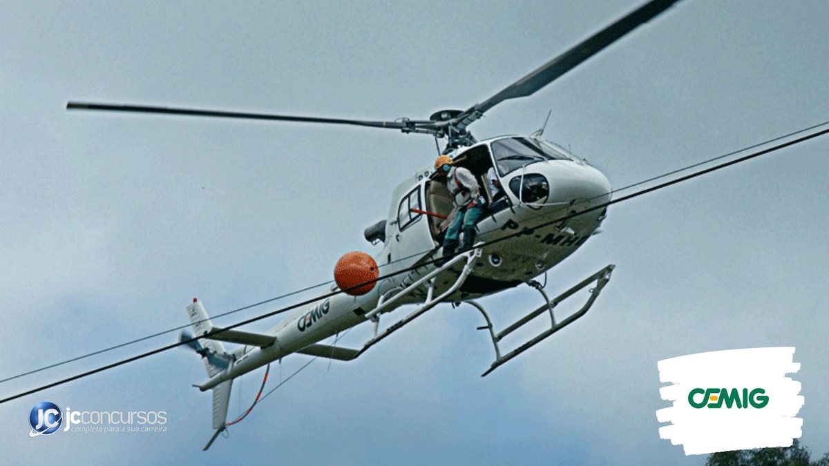 Concurso da Cemig: helicóptero da companhia durante inspeção aérea em linha de transmissão de energia
