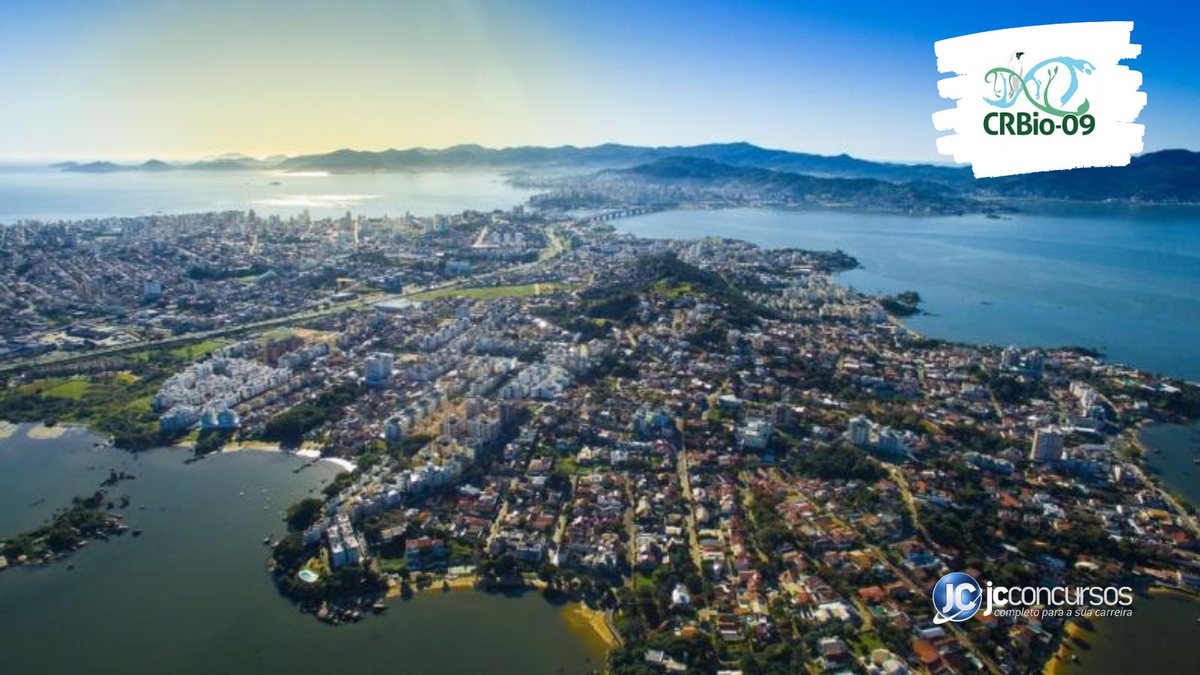 Concurso do CRBio-9: vista aérea de Florianópolis, onde fica a sede do órgão
