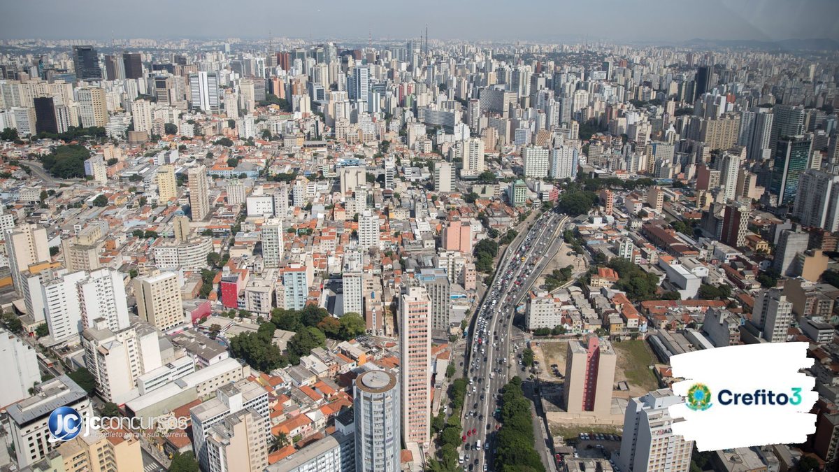 Concurso do Crefito SP: vista aérea da capital paulista, onde fica a sede do órgão