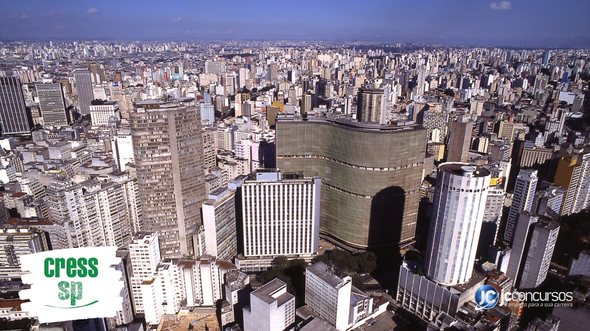 Concurso do Cress SP: vista aérea da capital paulista, onde fica a sede do órgão - Foto: Divulgação/Prefeitura de São Paulo