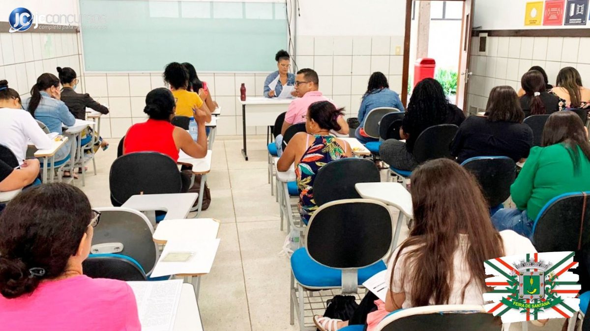 Concurso na Bahia: candidatos em sala de aula realizando prova