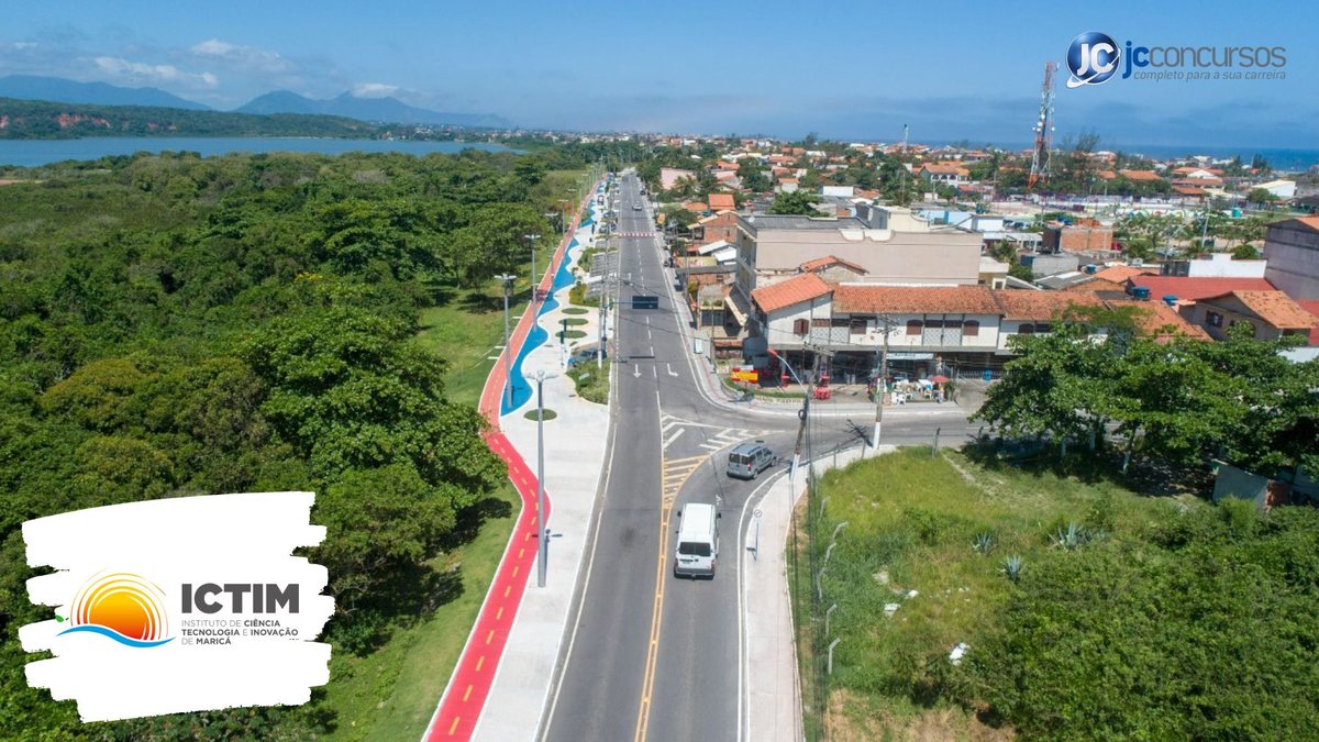 Concurso do ICTIM RJ: vista aérea do município de Maricá