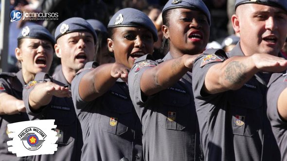 Concurso da PM SP: soldados perfilados durante cerimônia de formatura - Foto: Divulgação