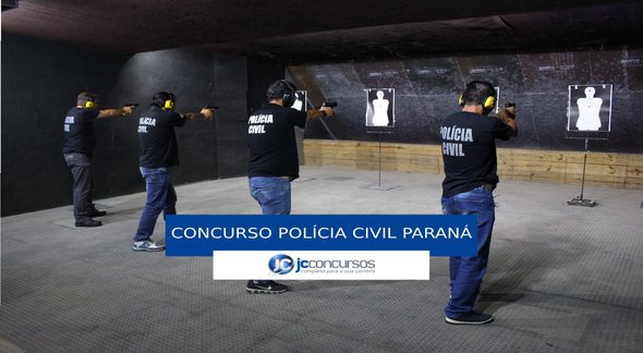 Concurso PC PR - policiais durante treinamento de tiro - Fábio Dias/PC PR