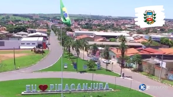 Concurso da Prefeitura de Piracanjuba: vista aérea de letreiro temático com o nome da cidade - Foto: Divulgação