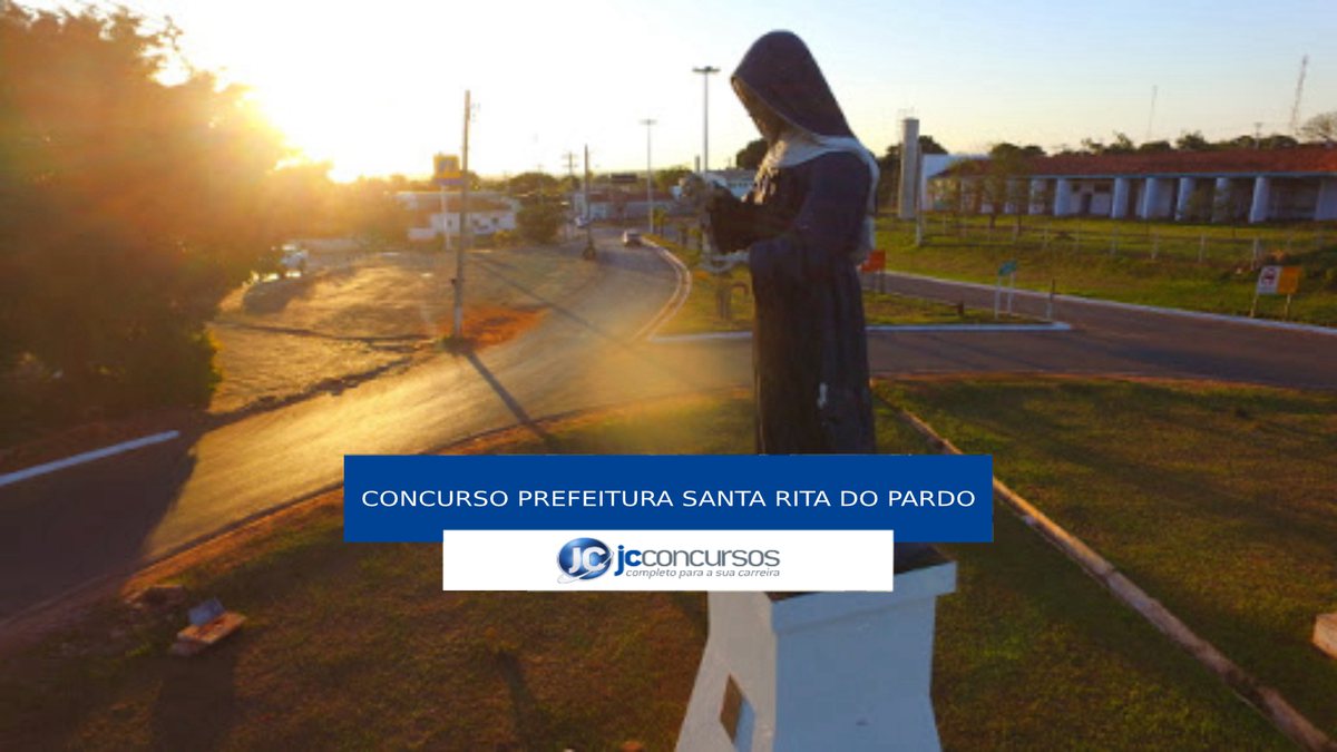 Concurso Prefeitura de Santa Rita do Pardo - imagem de santa na entrada do município