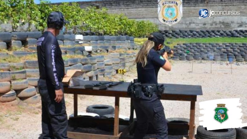 Concurso da SAP CE: policiais durante treinamento de tiro - Foto: Divulgação