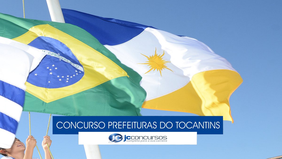 Concurso das prefeituras de Jaú do Tocantins, Palmeirópolis e São Salvador - bandeiras do Brasil (à esq.) e do Tocantis (à dir.)
