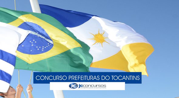 Concurso das prefeituras de Jaú do Tocantins, Palmeirópolis e São Salvador - bandeiras do Brasil (à esq.) e do Tocantis (à dir.) - Divulgação