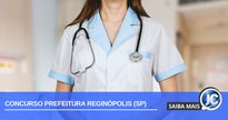 Concurso Prefeitura Reginópolis SP: enfermeira com estetoscópio - banco de imagens