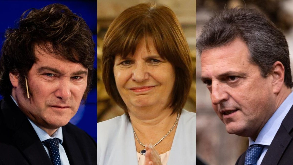 Milei, Bullrich e Massa os principais candidatos a disputar a Presidência da Argentina neste domingo (22)