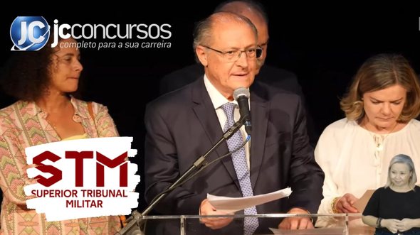 Concurso STM: Vice-presidente Geraldo Alckmin, Reprodução live - Concurso STM: Sede do STM: Divulgação