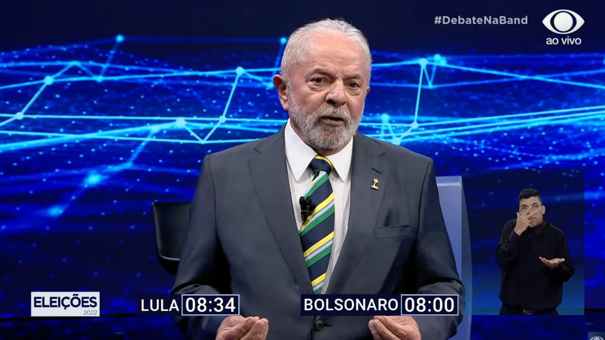 Ex-presidente Luiz Inácio Lula da Silva (PT) durante dabate realizado na Band domingo (16) - Reprodução Youtube - Lula divulga carta aos evangélicos