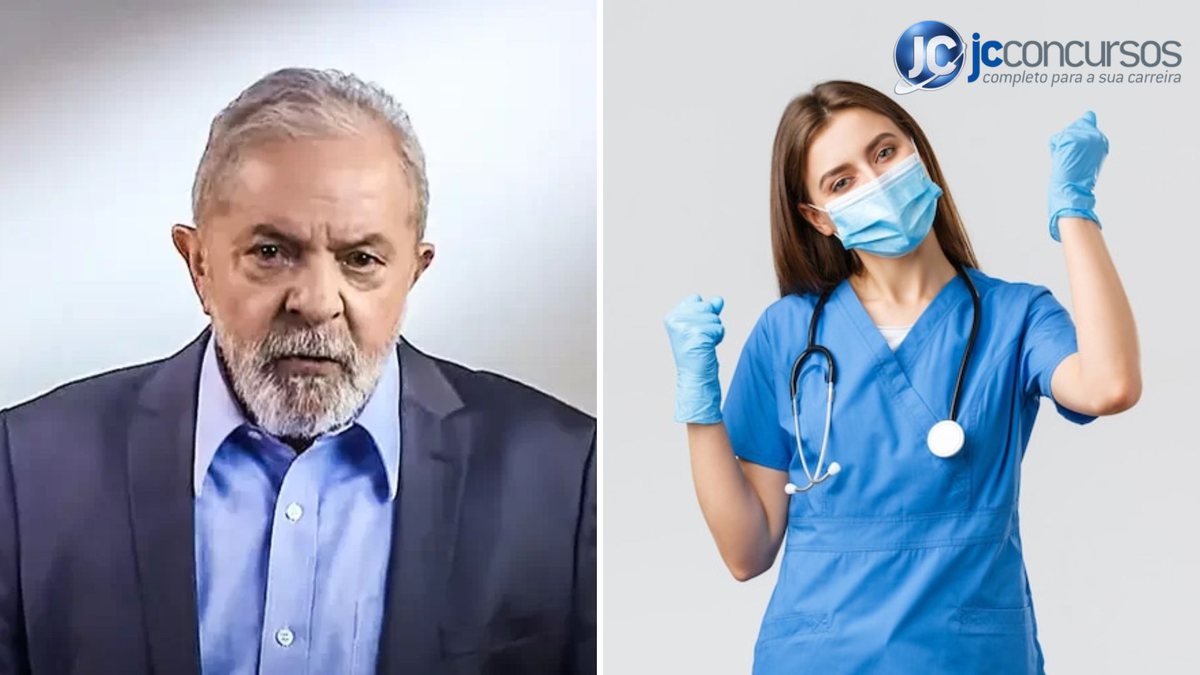 Lula ao lado de profissional da enfermagem