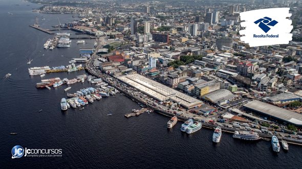 Processo seletivo da Receita Federal: vista aérea do Porto de Manaus, um dos locais onde os peritos prestarão serviços - Foto: Divulgação