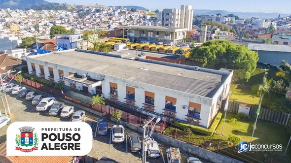 Concurso da Prefeitura de Pouso Alegre: vista aérea do prédio da prefeitura - Prefeitura de Pouso Alegre